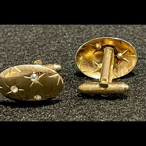 Gold Tone with Diamonds Three Star Cuff Links